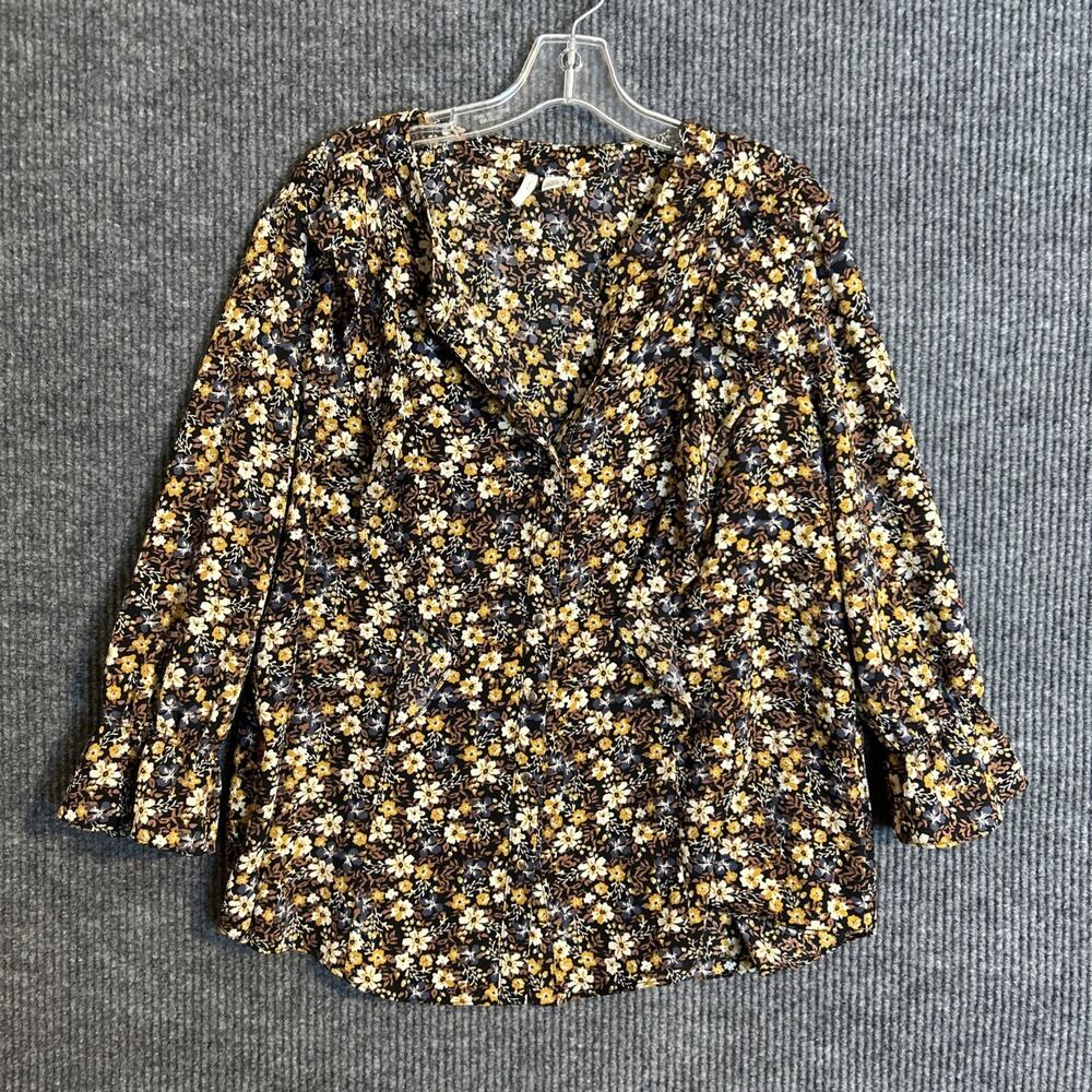 Cato Womens Blouse Size XL Multi Color Fall Floral Boho Peasant 3/4 Sleeve